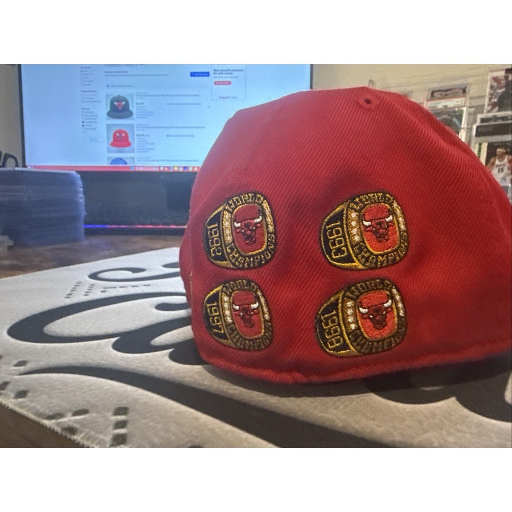 Rare New Era 59fifty Chicago Bulls 6 Rings Fitted Hat 7 3/8 - Picture 3 of 6